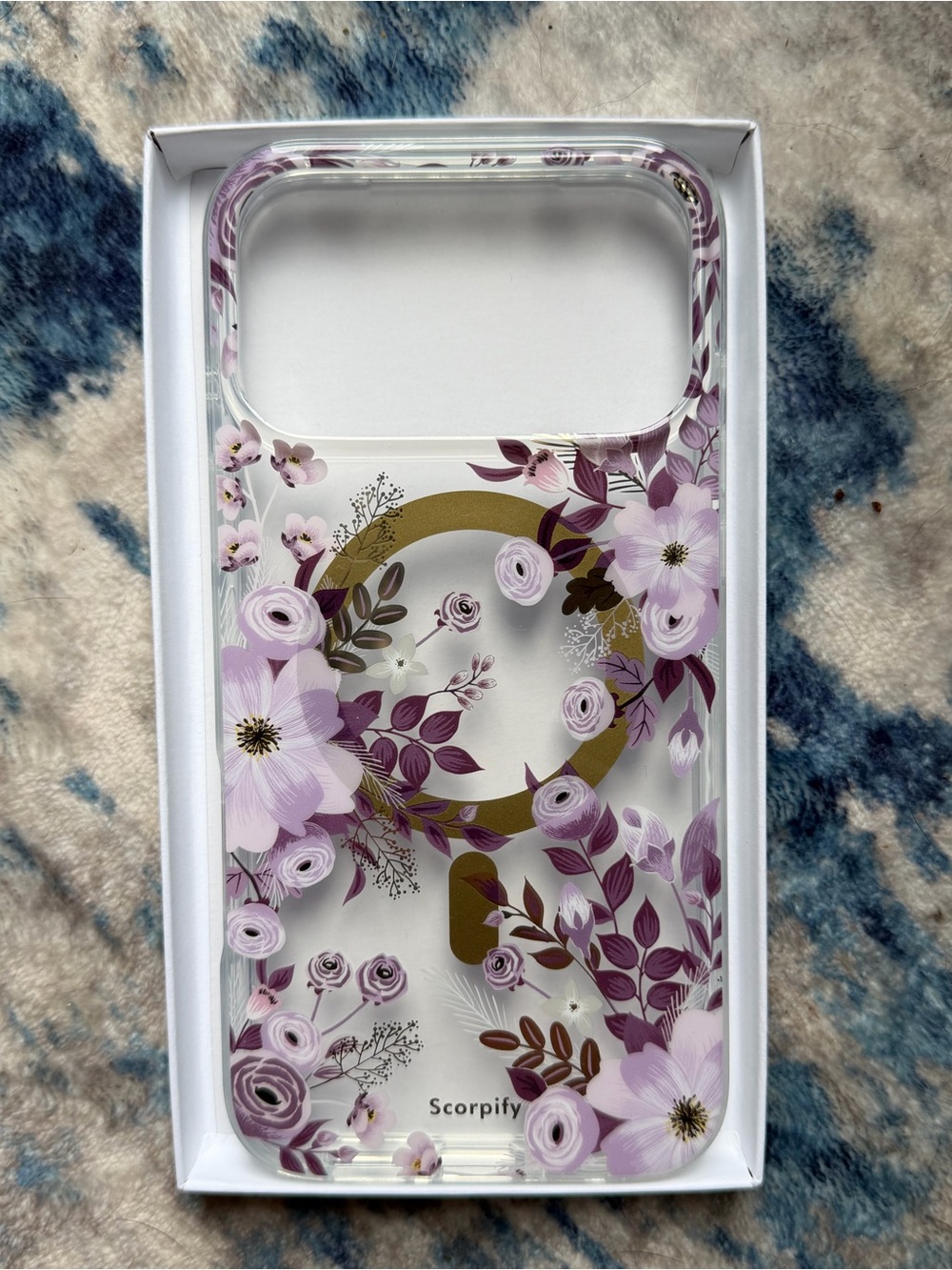 Floral Clear Phone Case in Purple and Gold iPhone 17 Pro Max